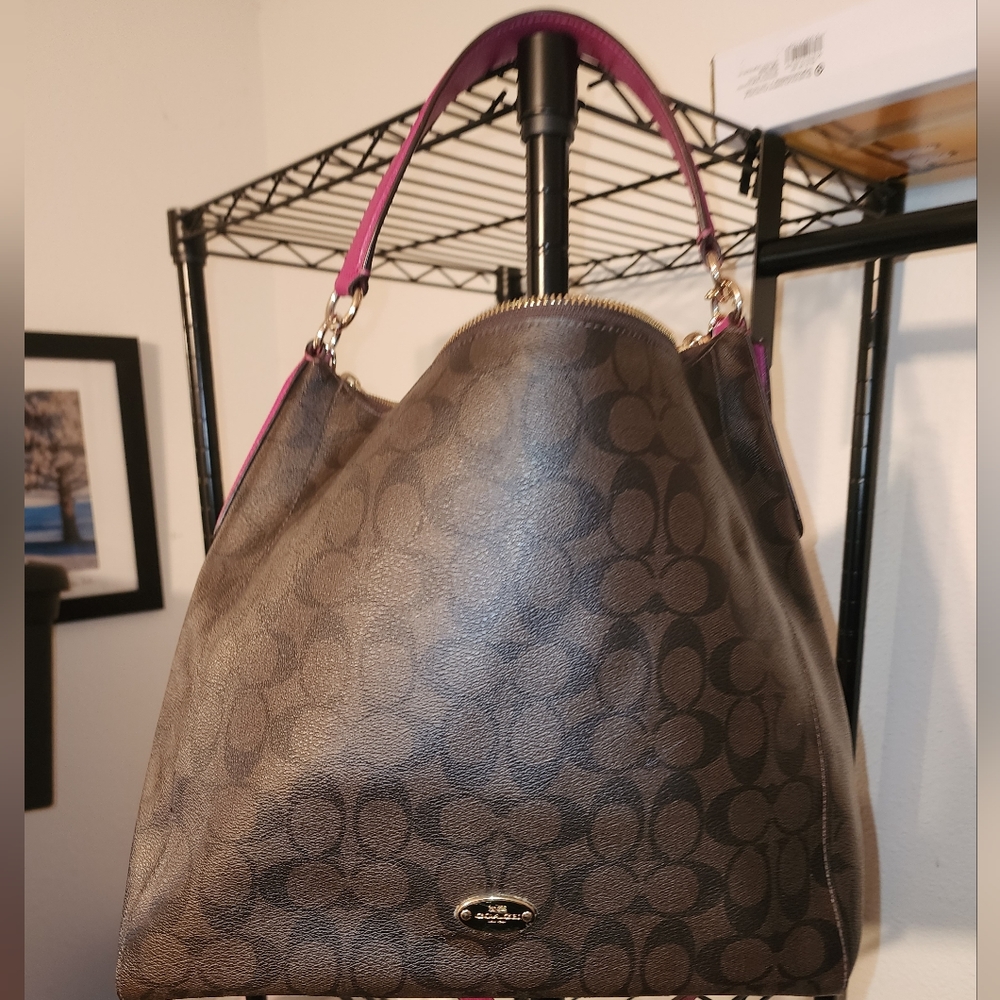 Large Coach Brown and Pink Purse